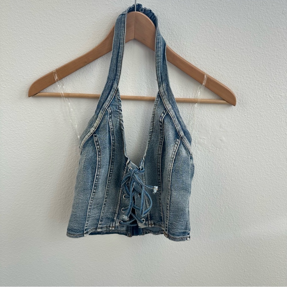 New Pink Denim Halter Top